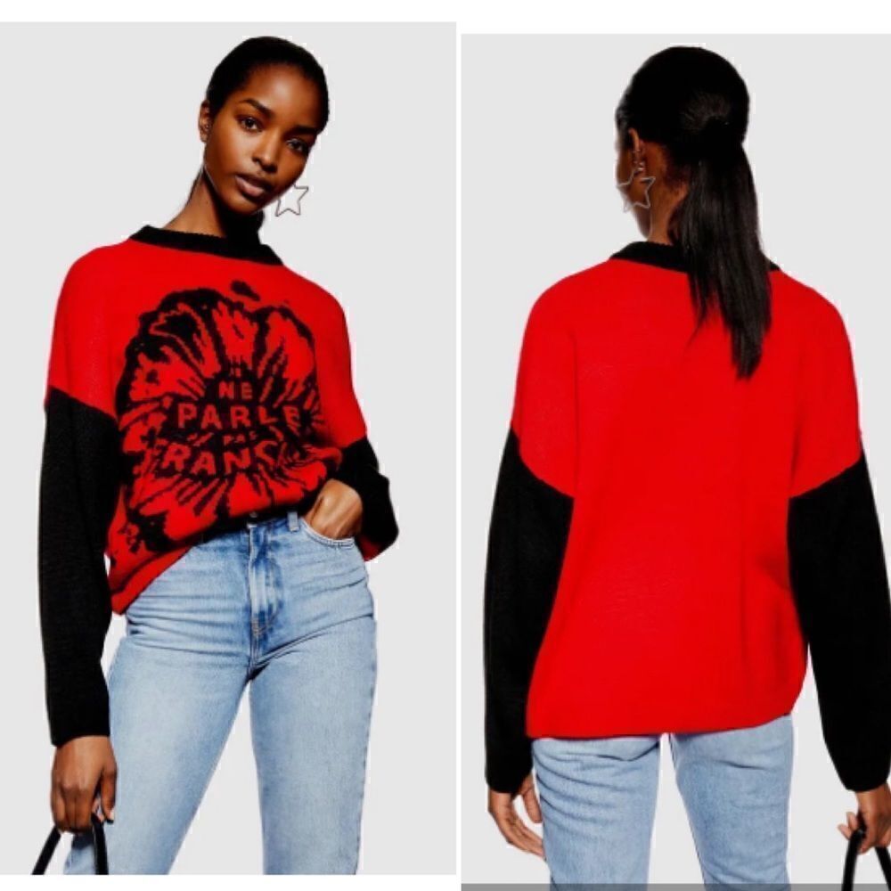 TOPSHOP Dixieland Slogan Red and Black Sweater-M